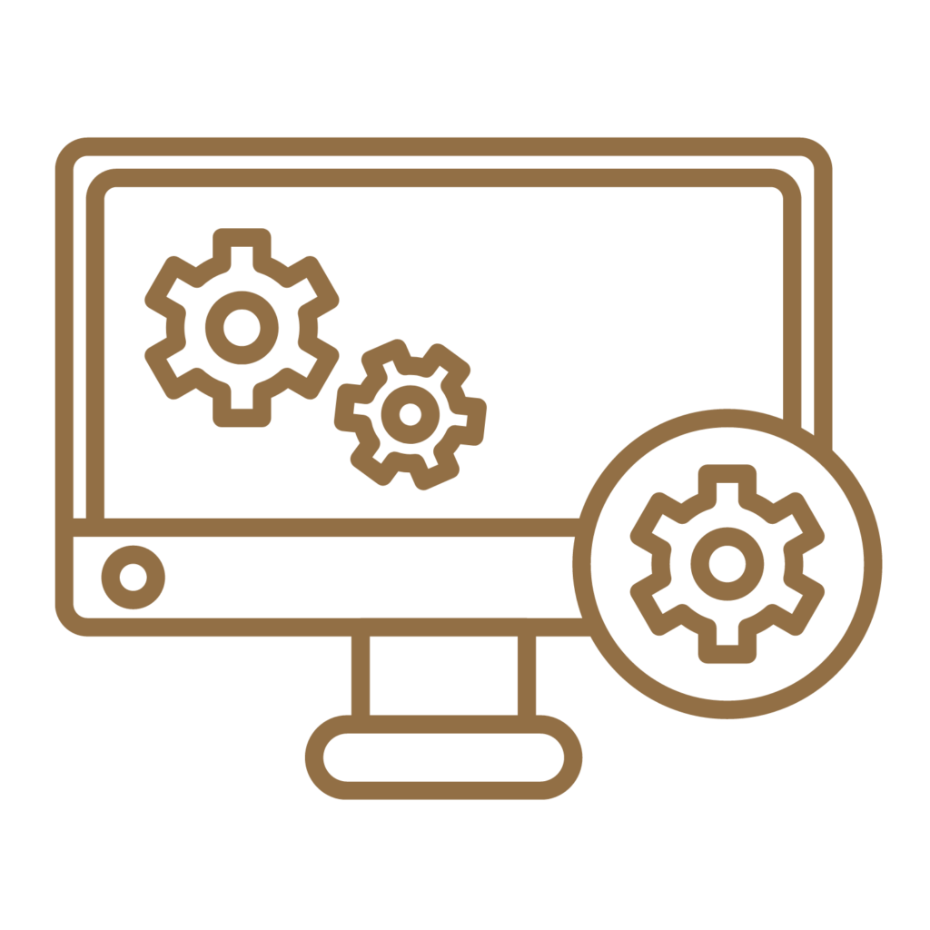 Icon of a computer monitor with three gears